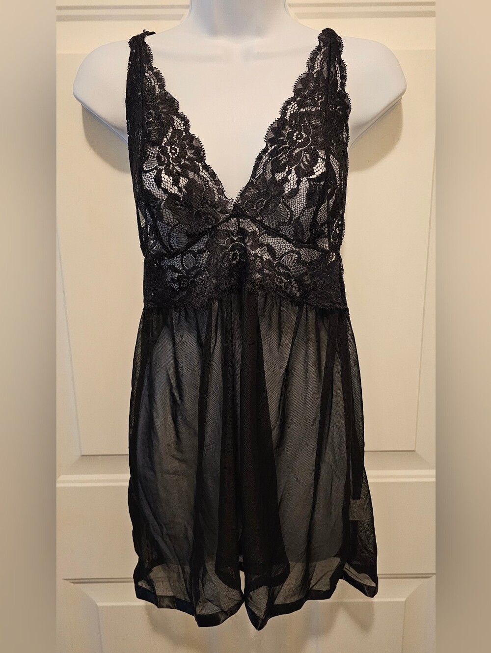 AvidLove Black Floral Lace Mesh Babydoll Chemise Large NWOT